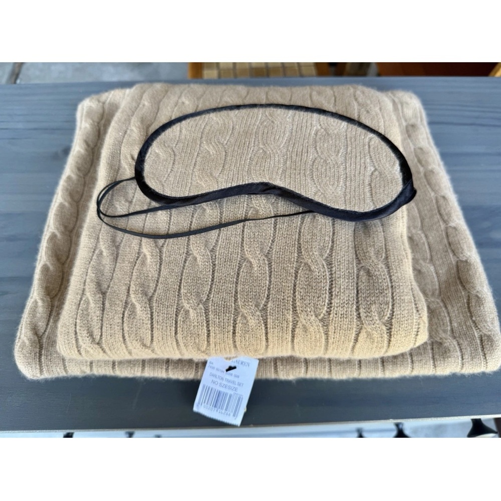 New Ralph Lauren Cashmere Travel Blanket and Eye Mask Set
